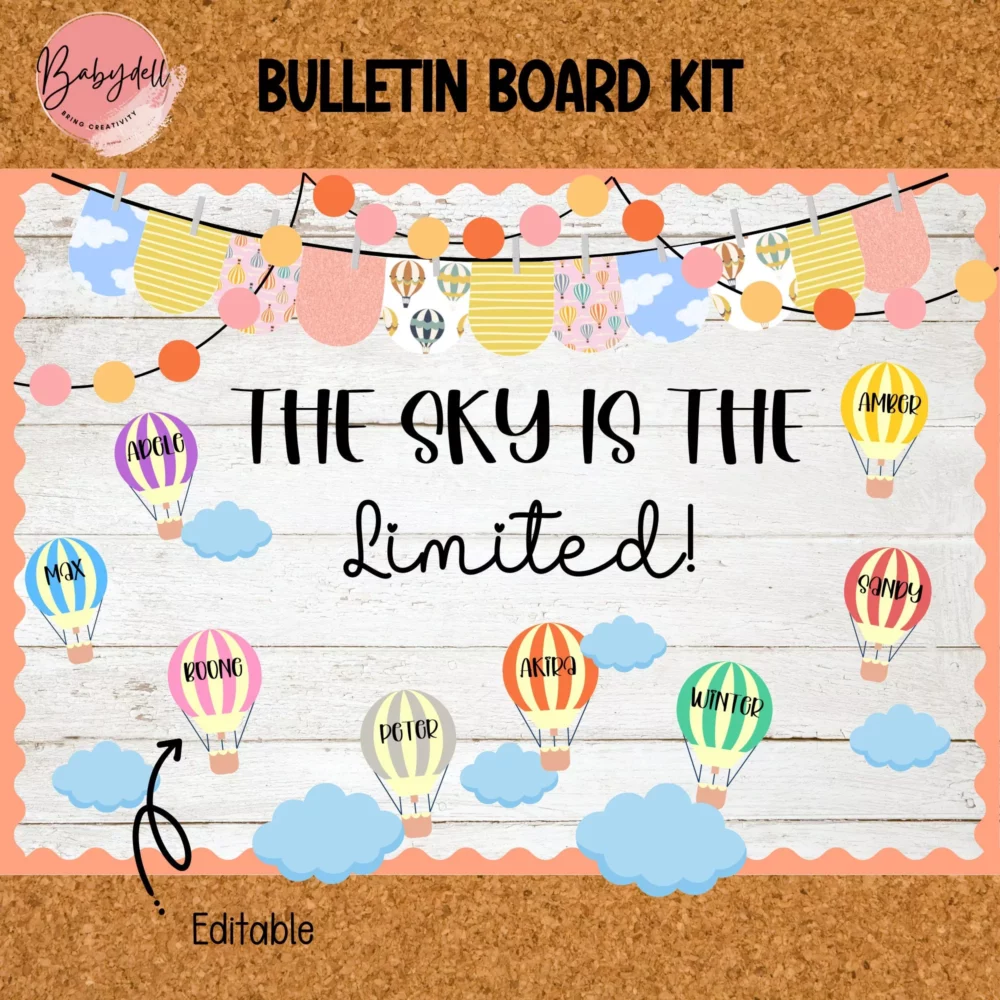Hot Air Balloon Back to School Bulletin Board Kit – Printable Editable Classroom Decor