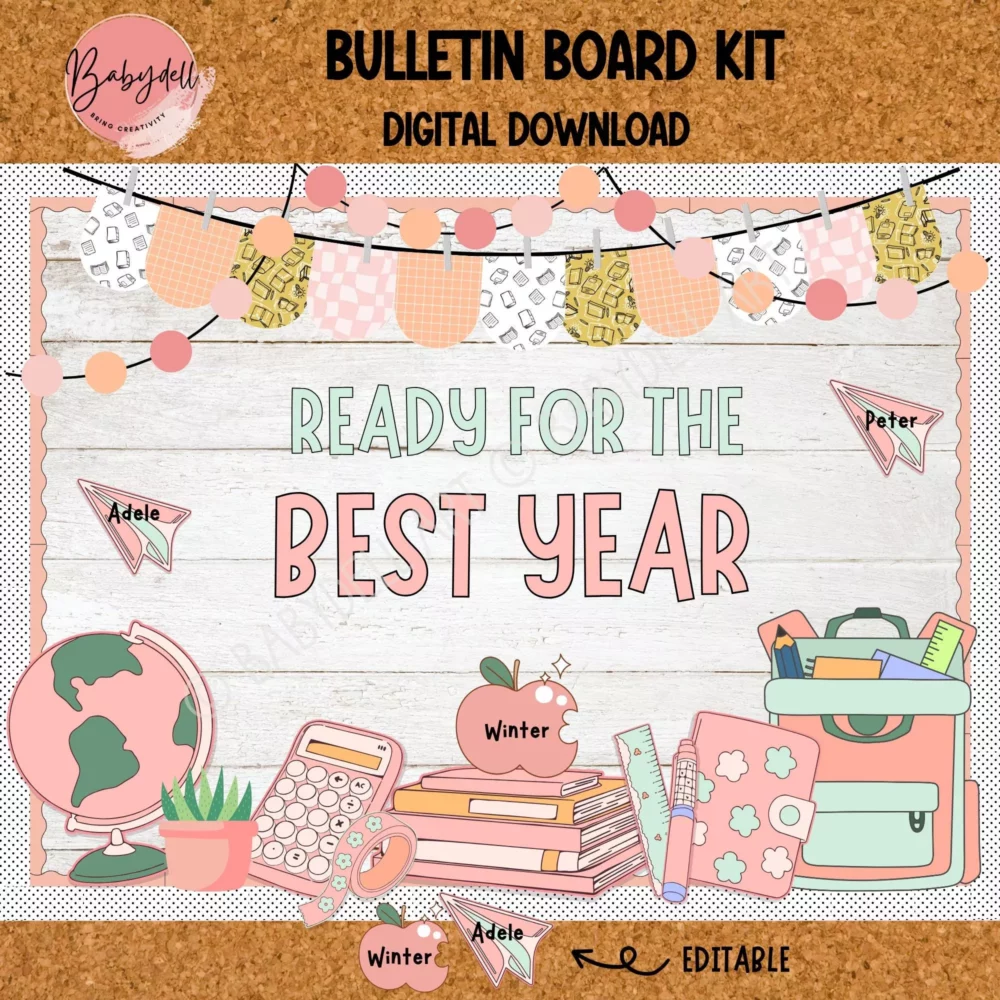 Editable Pink Back to School Bulletin Board Kit for Classrooms