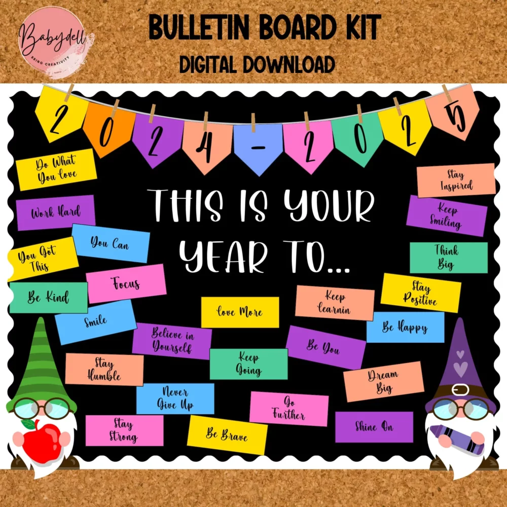 Editable Gnome Growth Mindset Bulletin Board Kit – New Year 2025