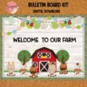 Colorful bulletin board featuring various farm animals, suitable for classroom decor.