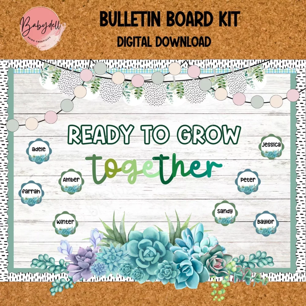 Editable Boho Succulent Decor Kit | “Watch Us Grow” Classroom Bulletin Board