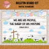 Colorful bulletin board kit featuring a sheep theme for church decor.