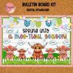 "Editable Highland Cow bulletin board decor for farmhouse-themed back to school"