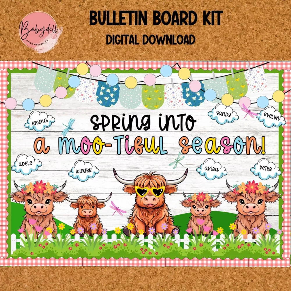 Editable Highland Cow Bulletin Board Farmhouse Back to School Decor
