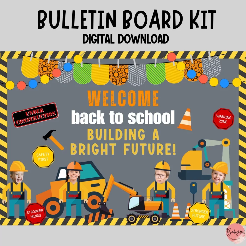 Editable Construction Bulletin Board Kit for Back to School Decor
