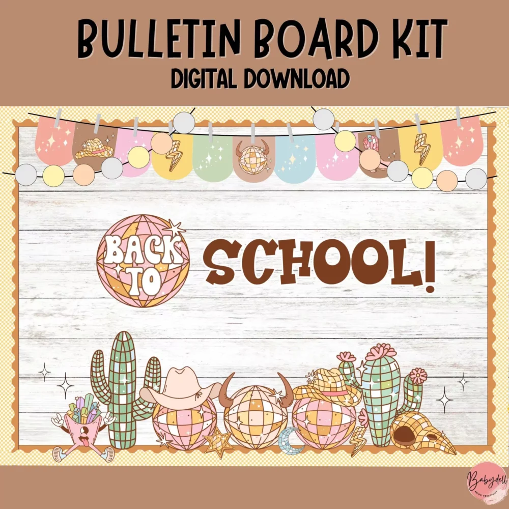 Groovy Western Bulletin Board Kit – Editable Retro Cowboy Decor