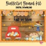 A Christian fall bulletin board kit featuring a red truck with pumpkins and a Bible verse.