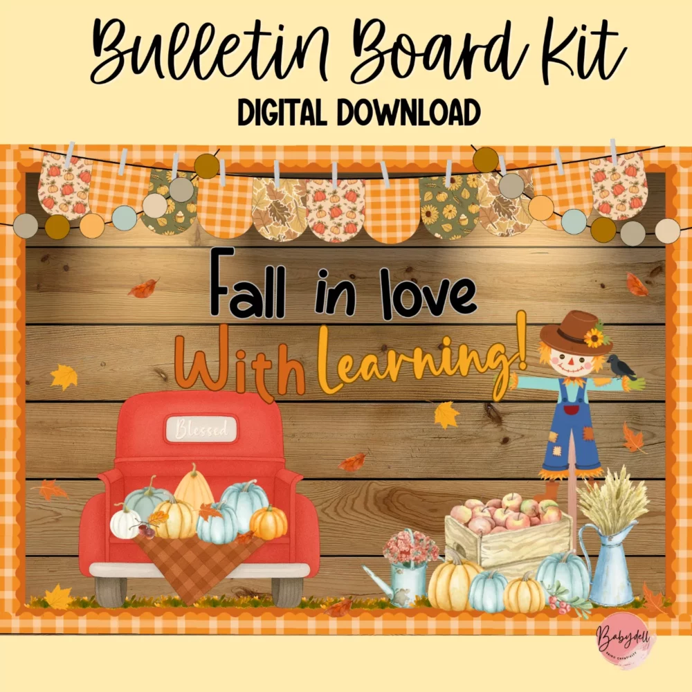 Christian Fall Bulletin Board Kit with Red Truck & Pumpkin | Bible Verse Door Decor