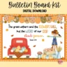 Christian-themed fall bulletin board kit featuring a red truck and pumpkins with a Bible verse.