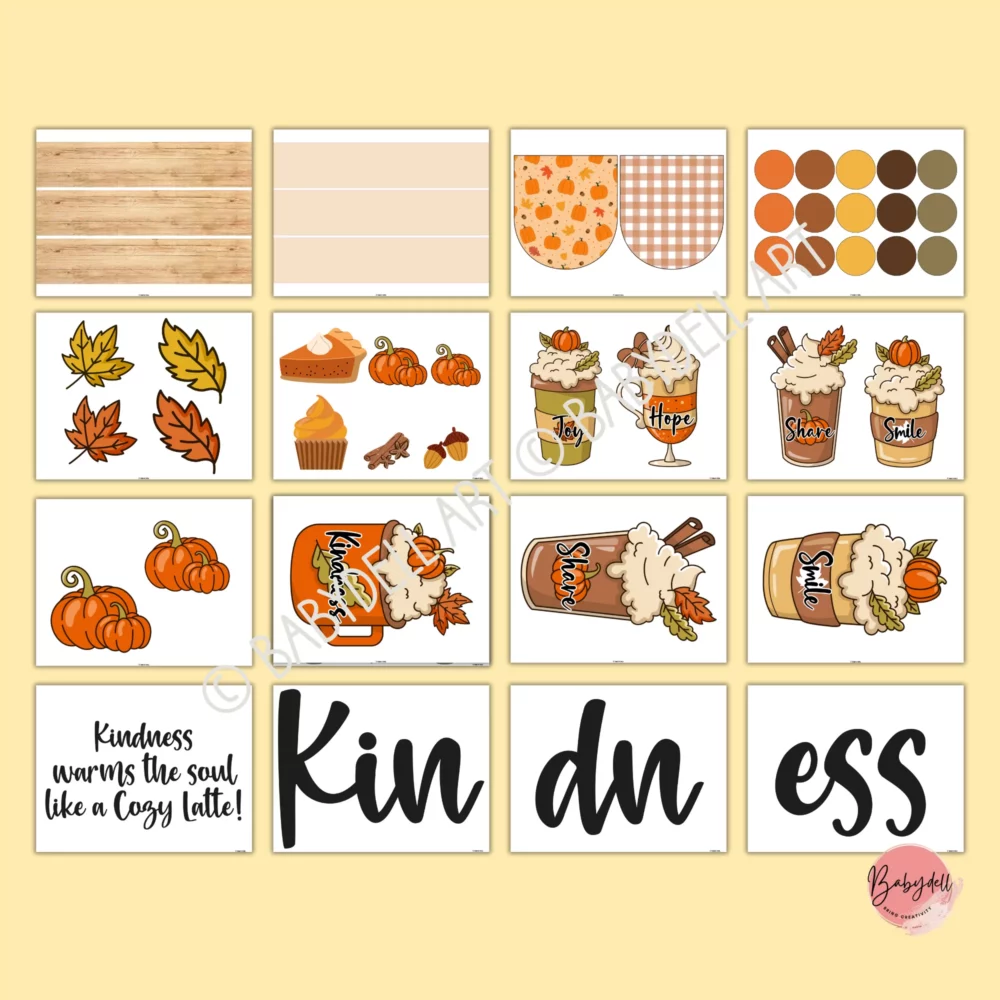 Cozy fall-themed bulletin board kit for teacher and staff lounge decor.