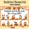Fall-themed bulletin board kit featuring a cup of kindness design, ideal for staff lounges and classrooms