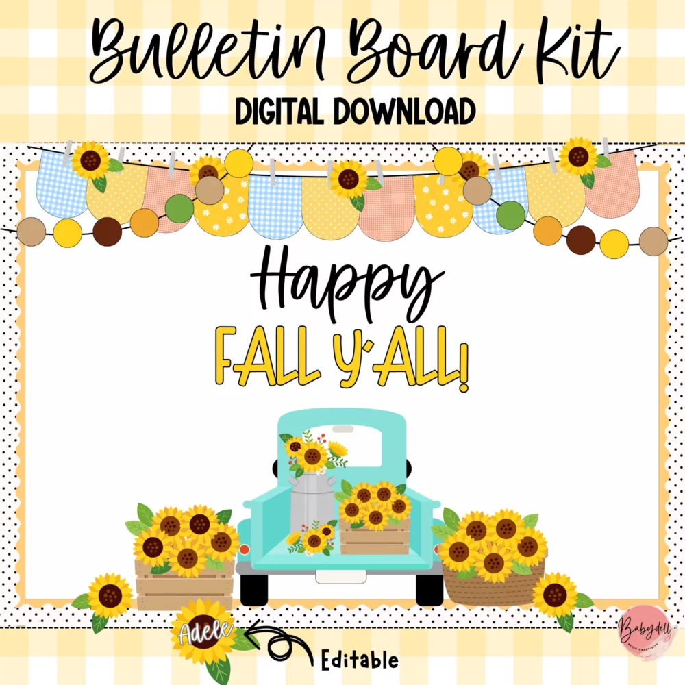 Editable Back to School & Fall Bulletin Board | Farmhouse Sunflower Truck Decor