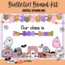 Editable pastel Halloween bulletin board kit featuring cute ghost designs for classroom decoration.