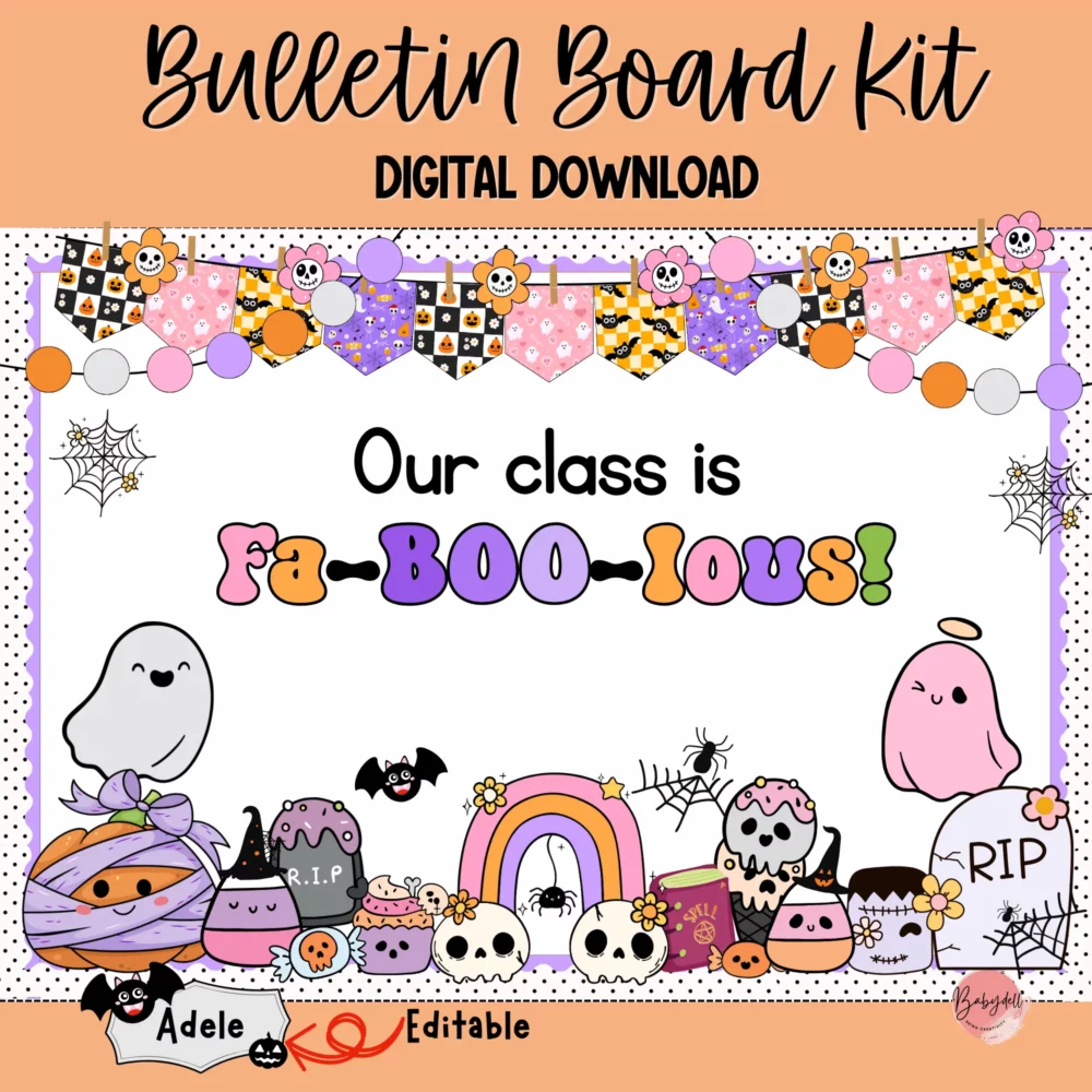 Editable Pastel Halloween Bulletin Board Kit | Cute Ghost Classroom Door Decor