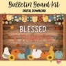 Colorful Fall Pumpkin Bulletin Board Kit with autumn leaves, perfect for classroom decor.