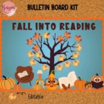 Fall-themed bulletin board kit featuring warm colors and autumn leaves designed for libraries and classrooms.