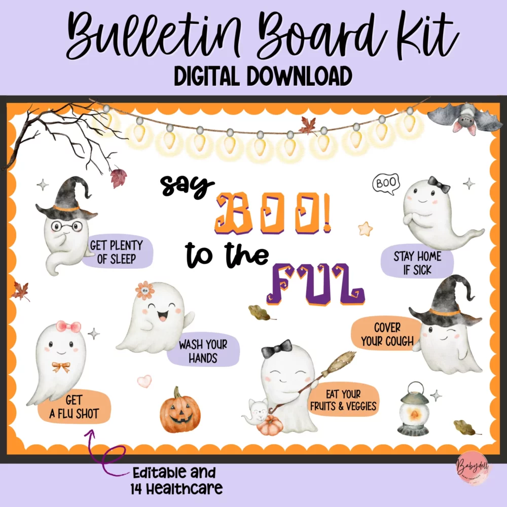 Fall & Halloween School Nurse Bulletin Board Kit | Flu Season Health Office Decor