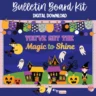 Editable Halloween bulletin board kit featuring a witch and ghost design.