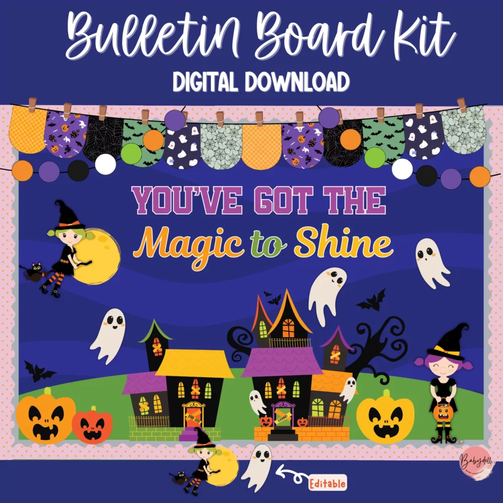 Spooky Halloween Witch & Ghost Bulletin Board Kit (Editable Download)