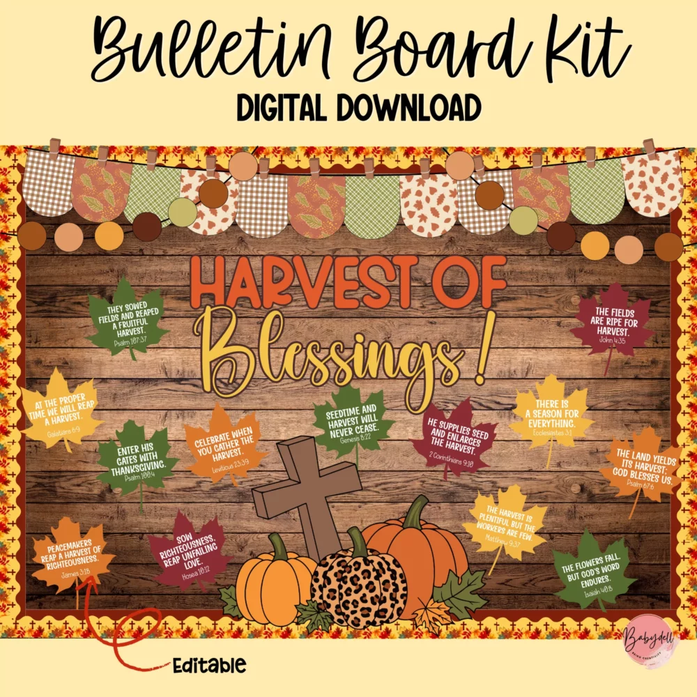 Editable autumn sweater bulletin board kit for fall door decor.