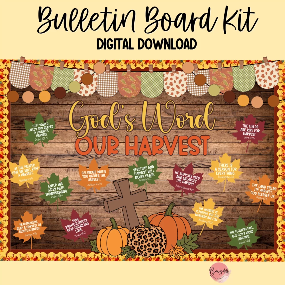 Editable bulletin board kit featuring colorful autumn sweaters for fall decor.