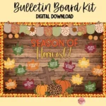 Editable autumn-themed bulletin board kit featuring colorful sweaters and fall decor