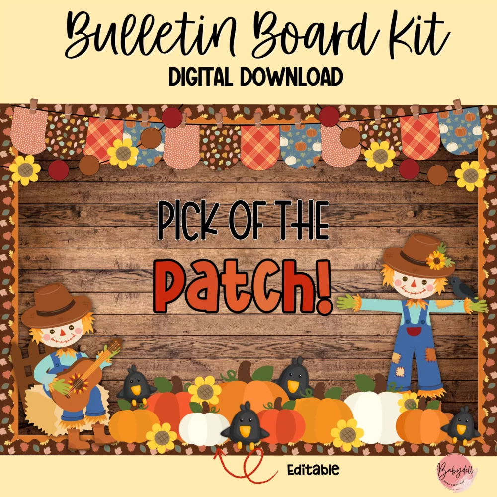 Editable Scarecrow Bulletin Board Kit | Fall Pumpkin Patch Decor