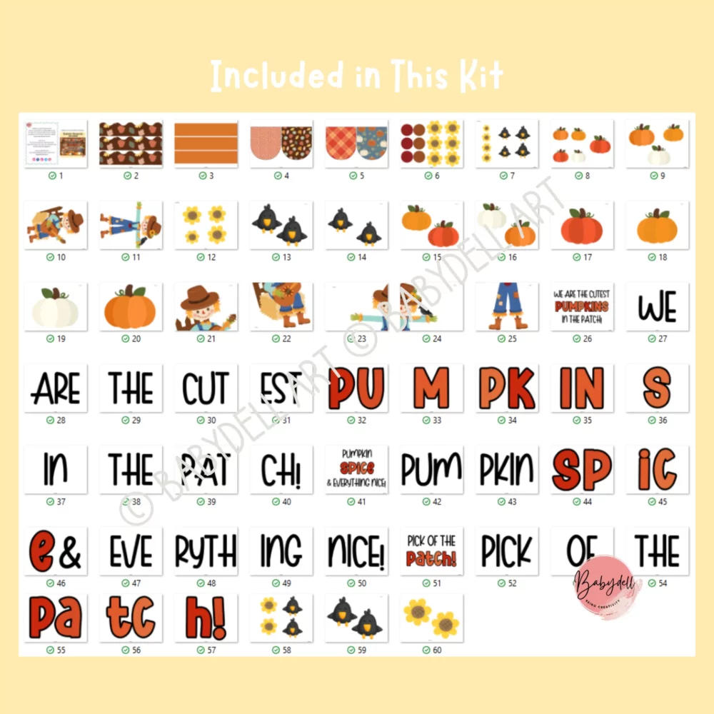 Colorful scarecrow bulletin board kit featuring pumpkins and autumn-themed decorations.