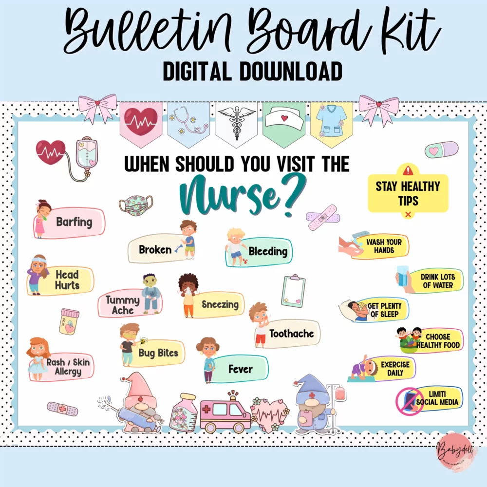 When to Visit the Nurse Bulletin Board Kit | Cute & Clear Health Office Decor