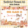 Editable bulletin board kit featuring retro fall-themed pie and pumpkin decor.