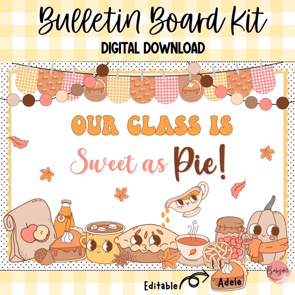 Groovy Retro Fall Bulletin Board Kit | Editable Thanksgiving Pie & Pumpkin Decor