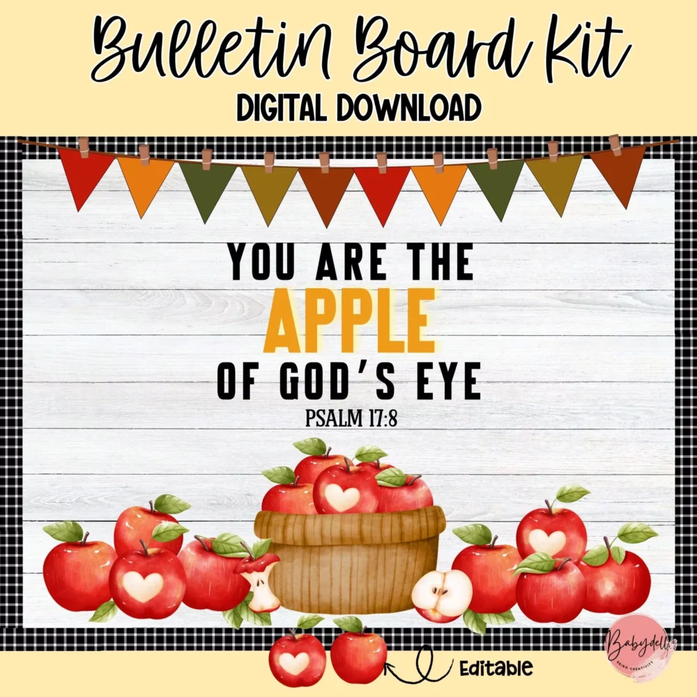 Christian Fall Bulletin Board Kit | Editable Apple Theme Classroom Door Decor - Image 2
