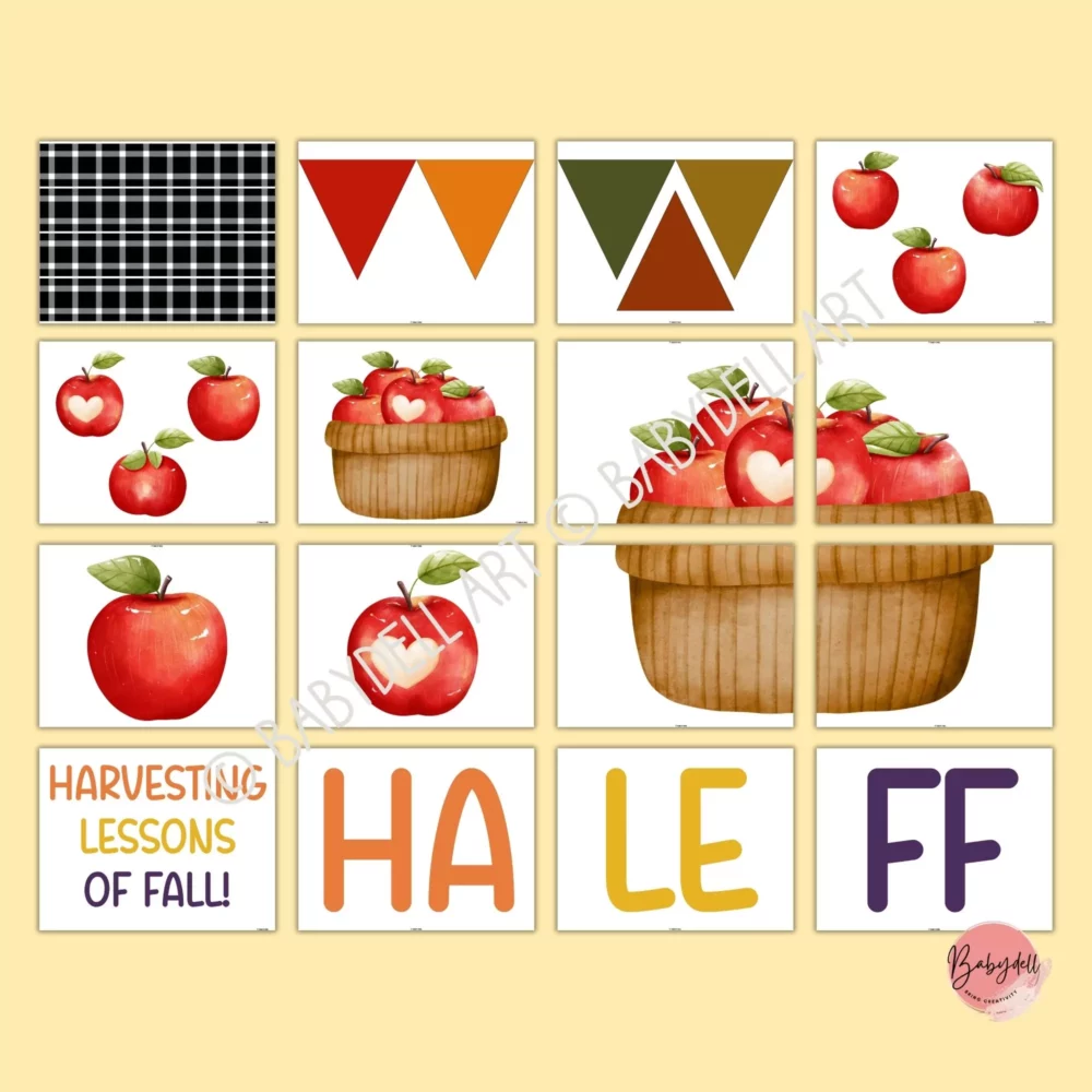 Editable Christian-themed apple bulletin board kit for fall classroom decor.