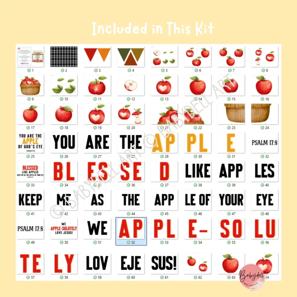 Editable Christian-themed fall bulletin board kit featuring apple designs for classroom decor.