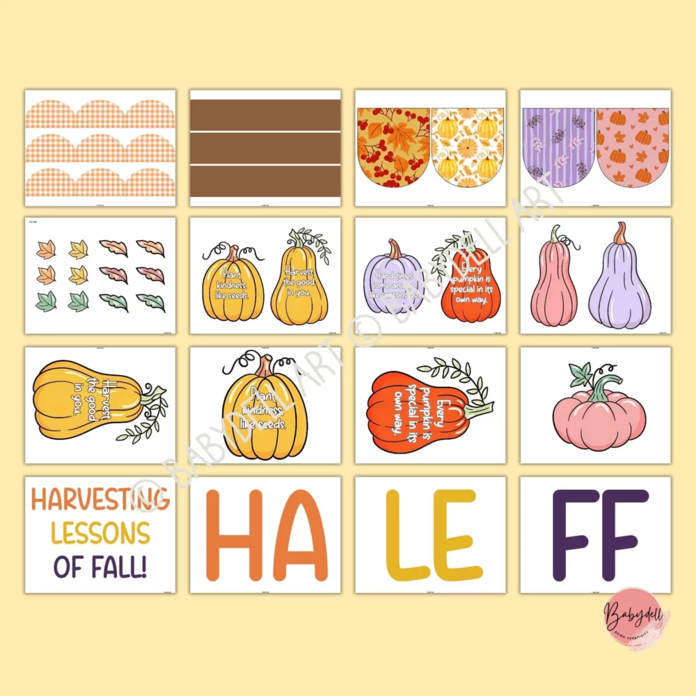 Colorful Christian fall bulletin board kit featuring pumpkins and blessings theme