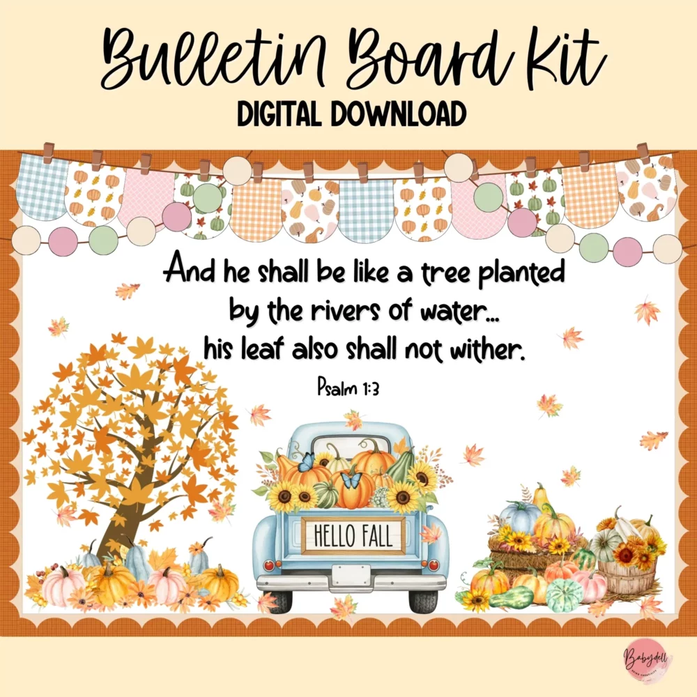 Cozy Christian Fall Bulletin Board Kit with Vintage Truck Classroom Decor