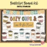 Bulletin board kit featuring fall-themed coffee cups with "kindness" messages