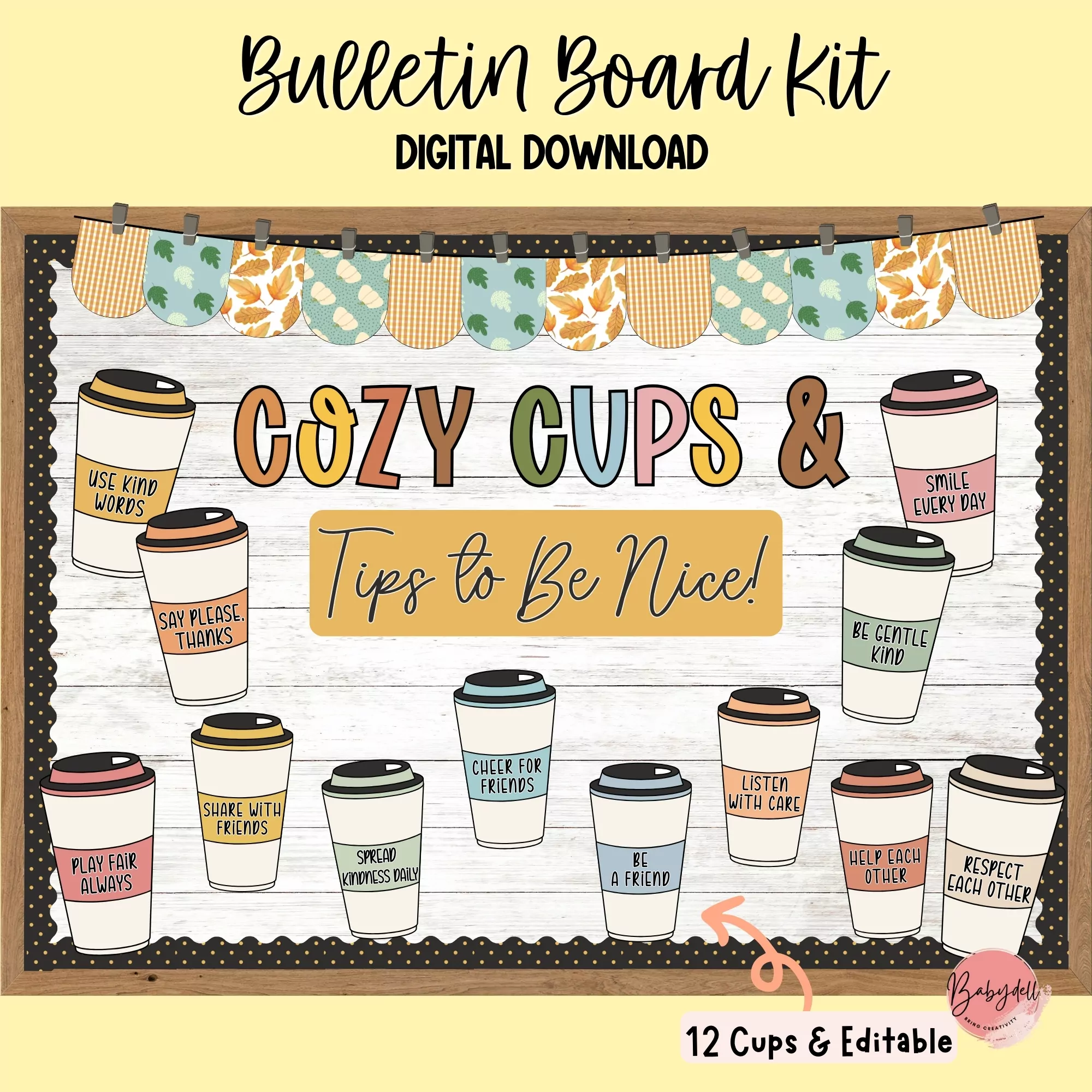 Cozy Cups Kindness Bulletin Board Kit | Fall Coffee Classroom Decor