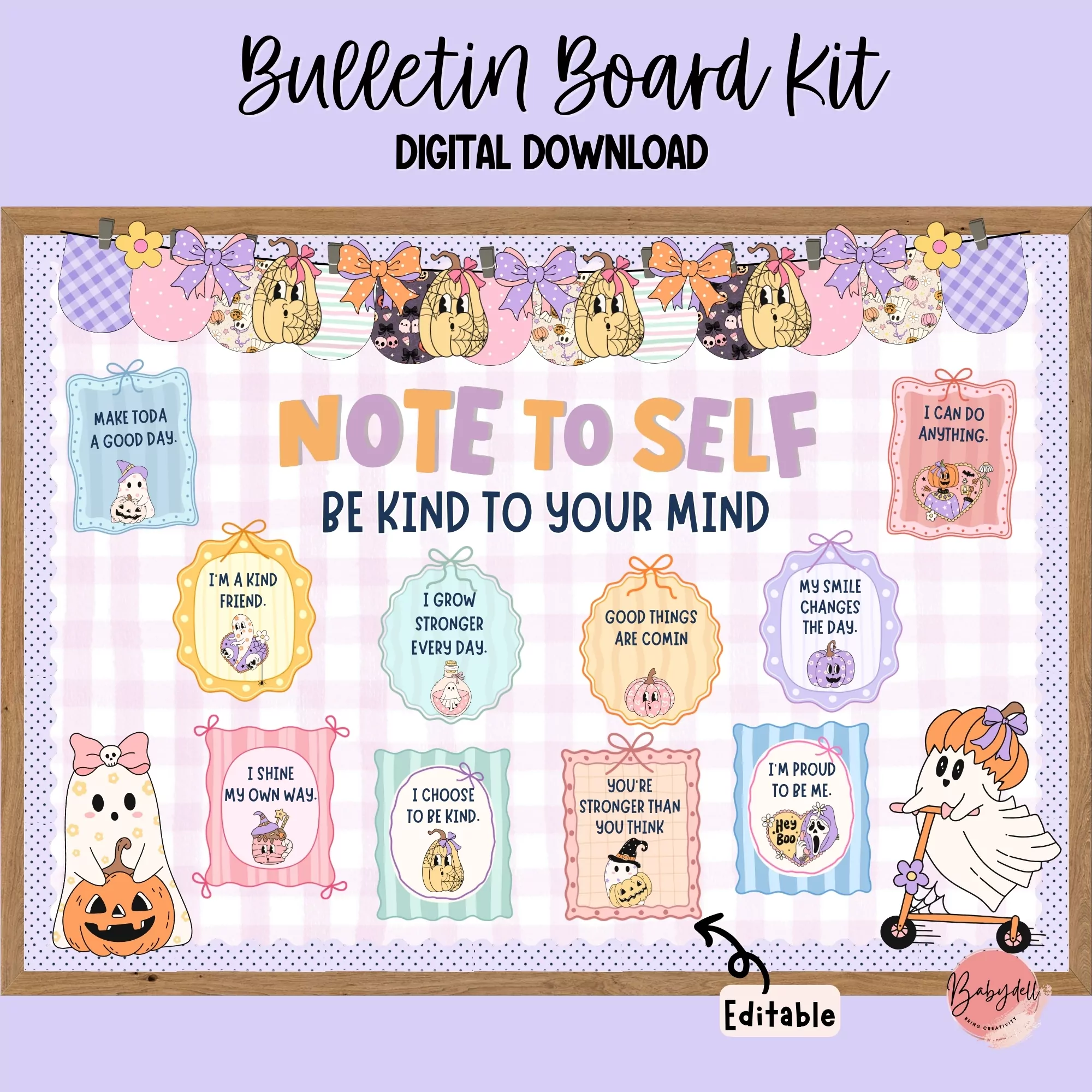 Pastel Halloween Positive Affirmation Bulletin Board Kit | Editable Classroom Decor