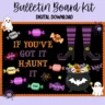 Editable Halloween bulletin board kit featuring positive affirmations and festive designs.