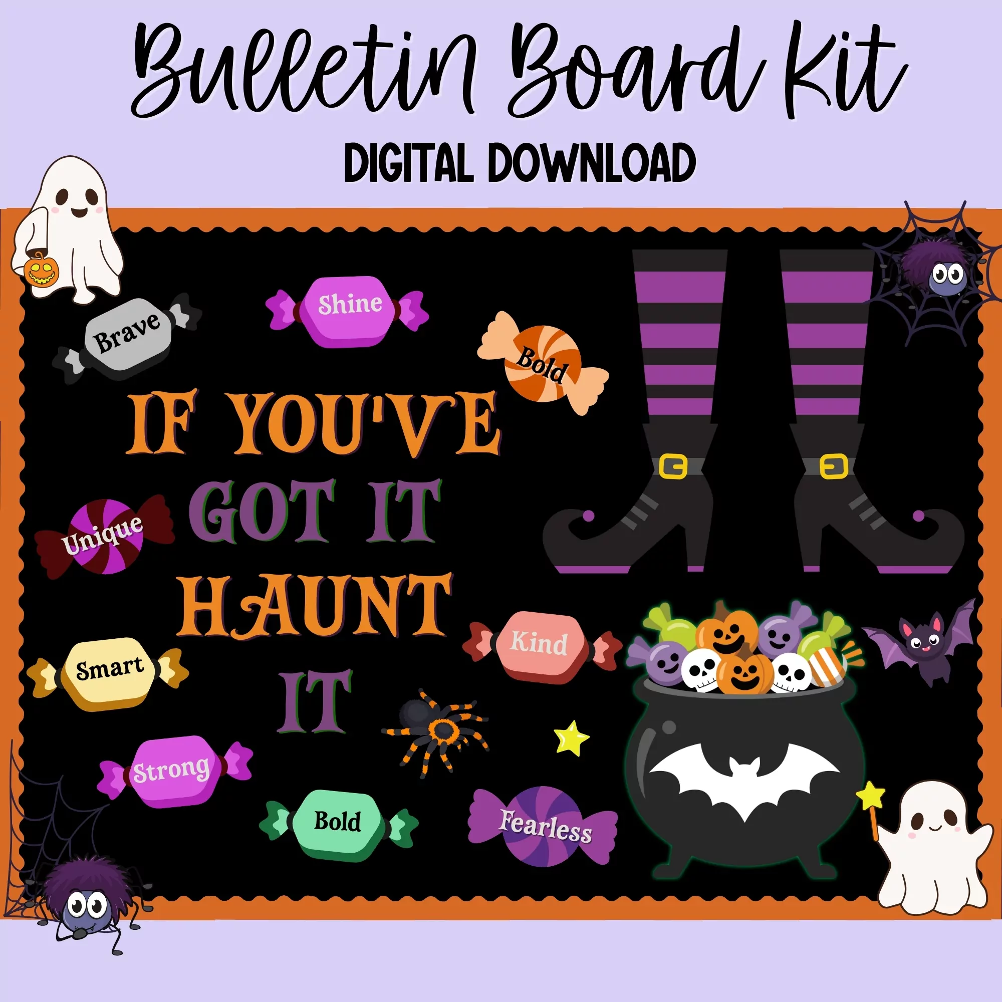 Editable Halloween Bulletin Board Kit with Positive Affirmations