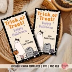 Editable ghost-themed gift tags for Halloween treat bags