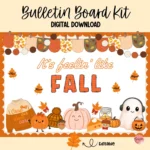 Editable bulletin board kit featuring fall-themed kindness messages for classroom decor.