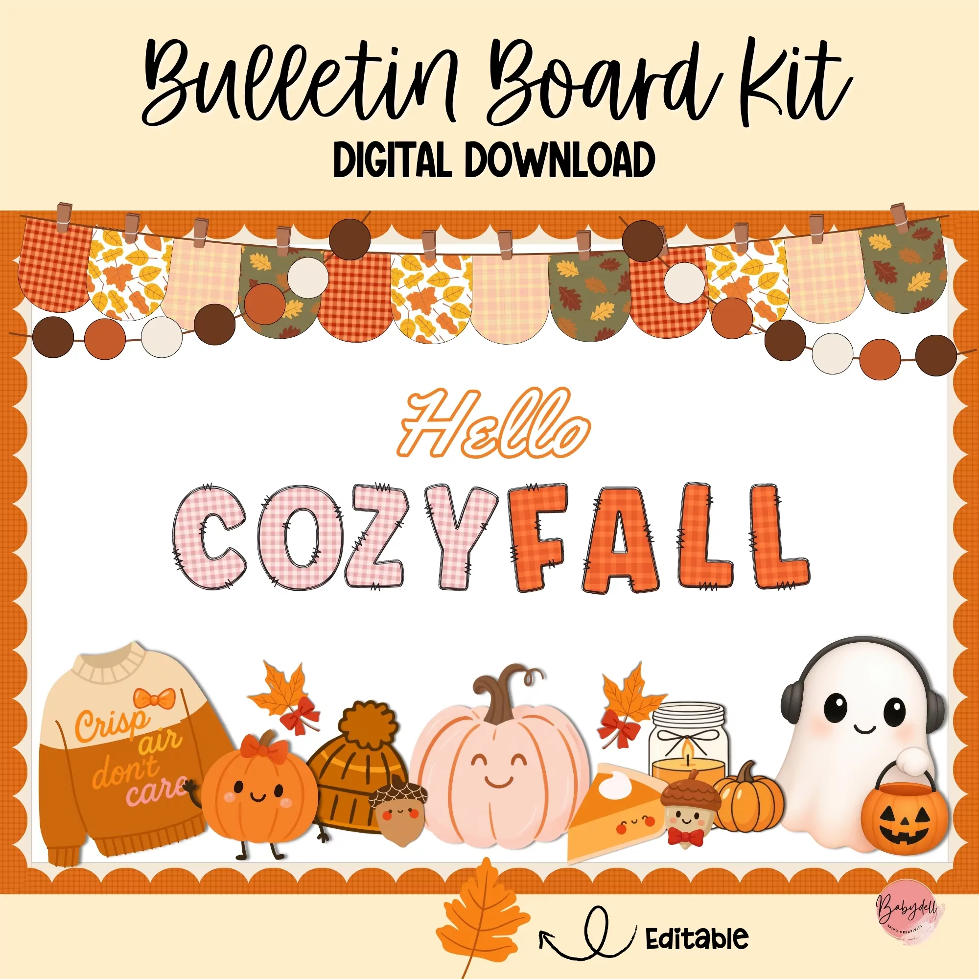 Editable fall-themed kindness bulletin board for classroom decor.