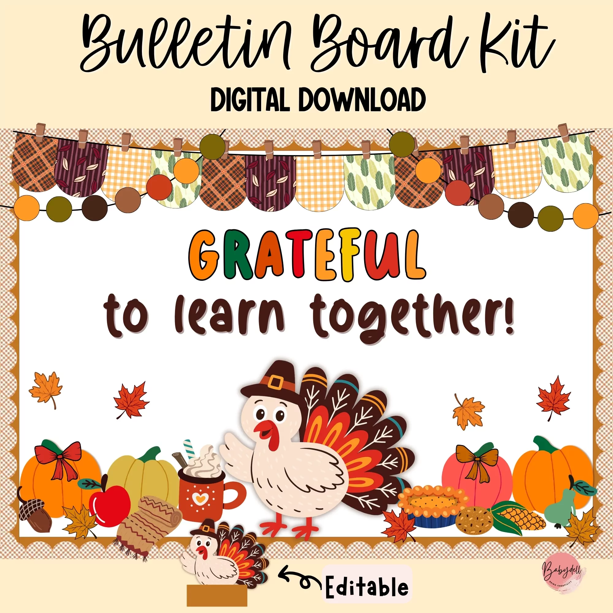 Editable Thanksgiving turkey bulletin board kit for classroom decoration