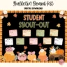 Colorful bulletin board kit for student shout-outs featuring autumn-themed designs.