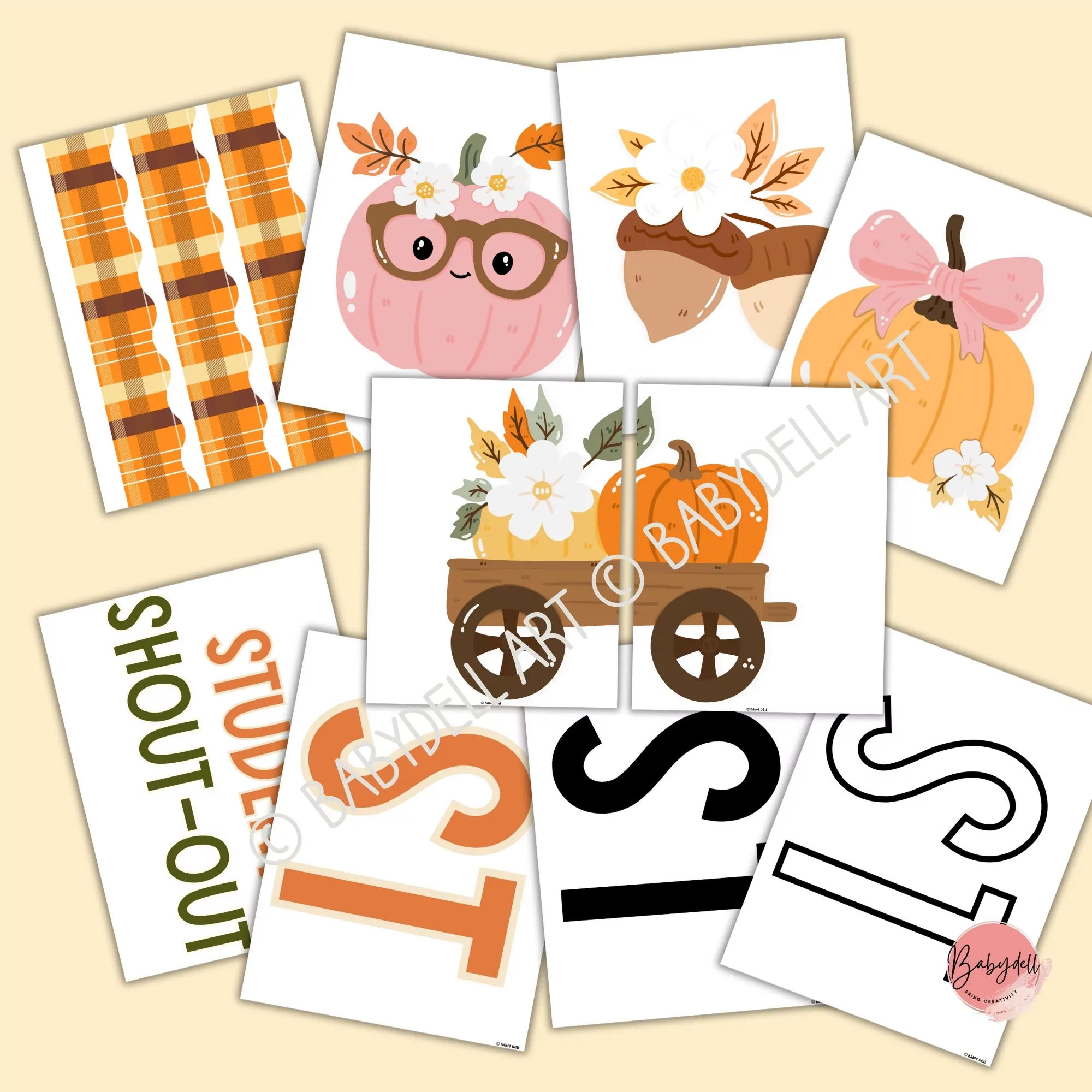 Colorful bulletin board kit for student shout-outs featuring autumn-themed designs.