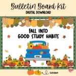 Colorful autumn-themed bulletin board with cozy decorations for classrooms.