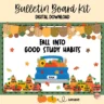 Colorful autumn-themed bulletin board with cozy decorations for classrooms.