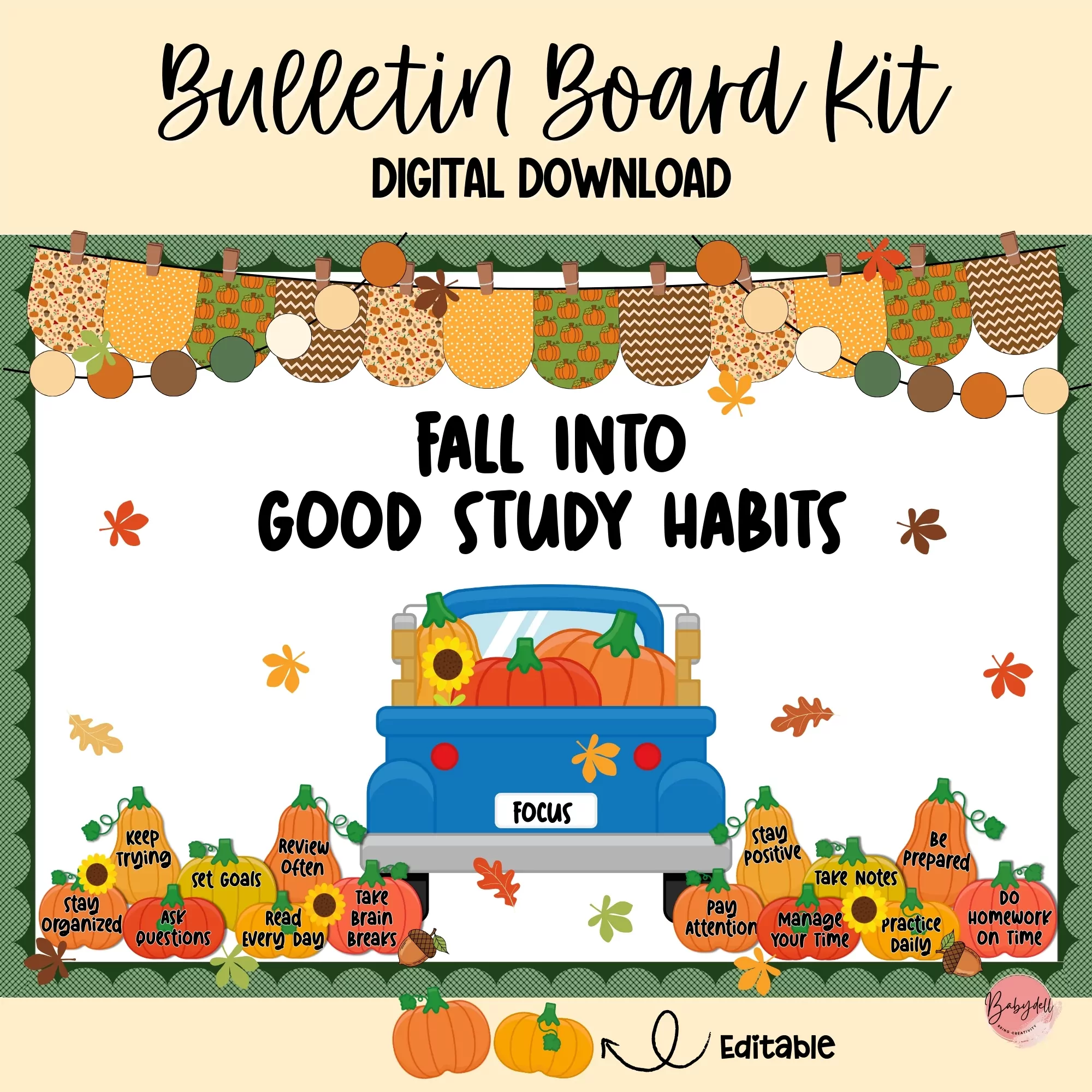Editable Fall Bulletin Board Kit | Cozy Autumn Classroom Decor